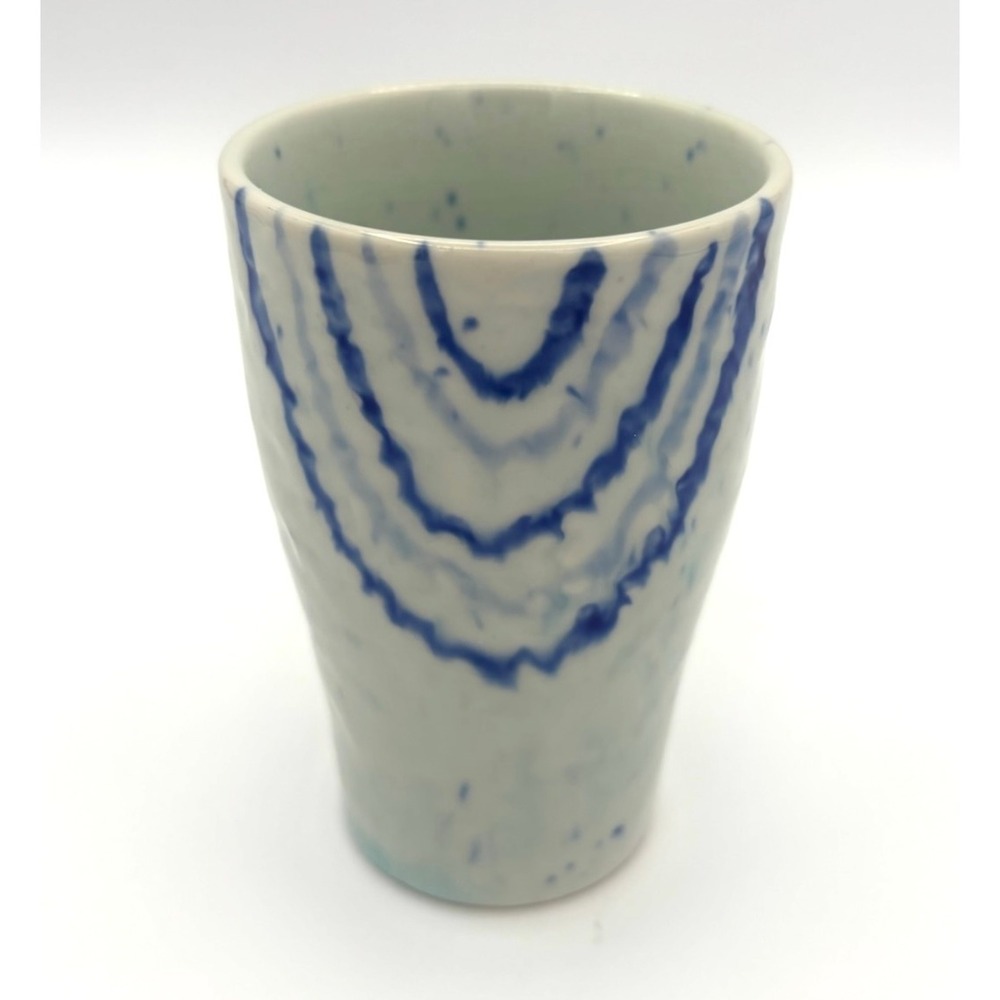 Handmade Agateware Ceramic Tumbler 4" Cobalt Blue White Speckled Artisan Pottery